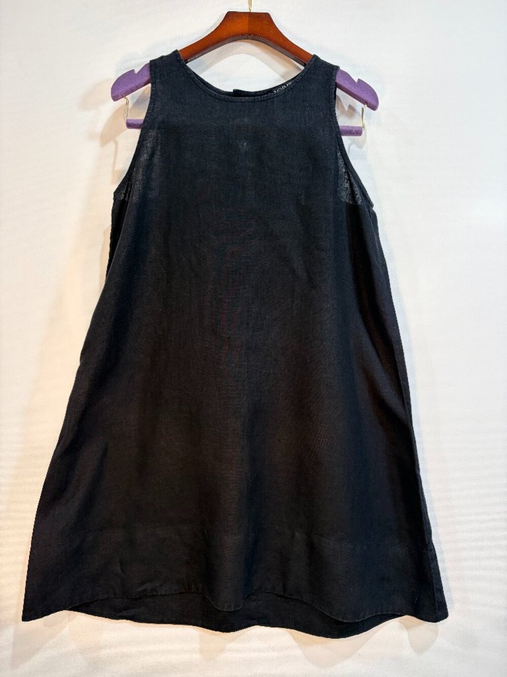J.Crew Black 100% Linen Shift Dress Petite Small Sleeveless A-Line Button Back